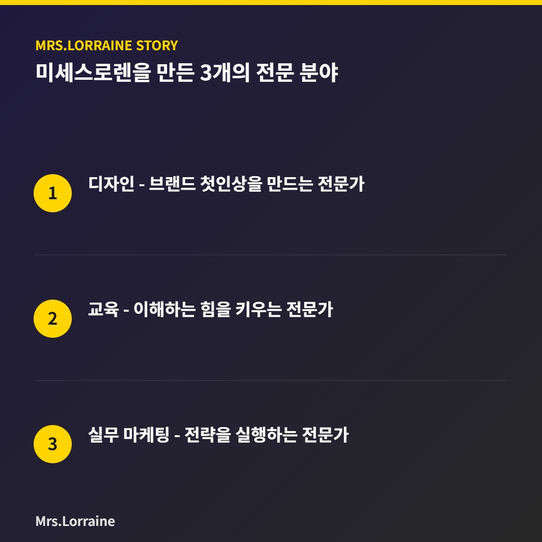 미세스로렌을 만든 3개의 전문 분야 인포그래픽
