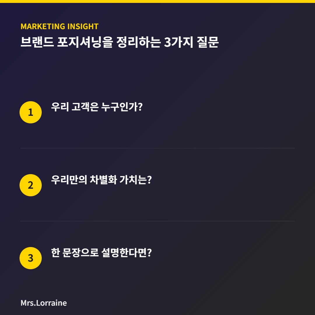 브랜드 포지셔닝 3가지 질문 인포그래픽