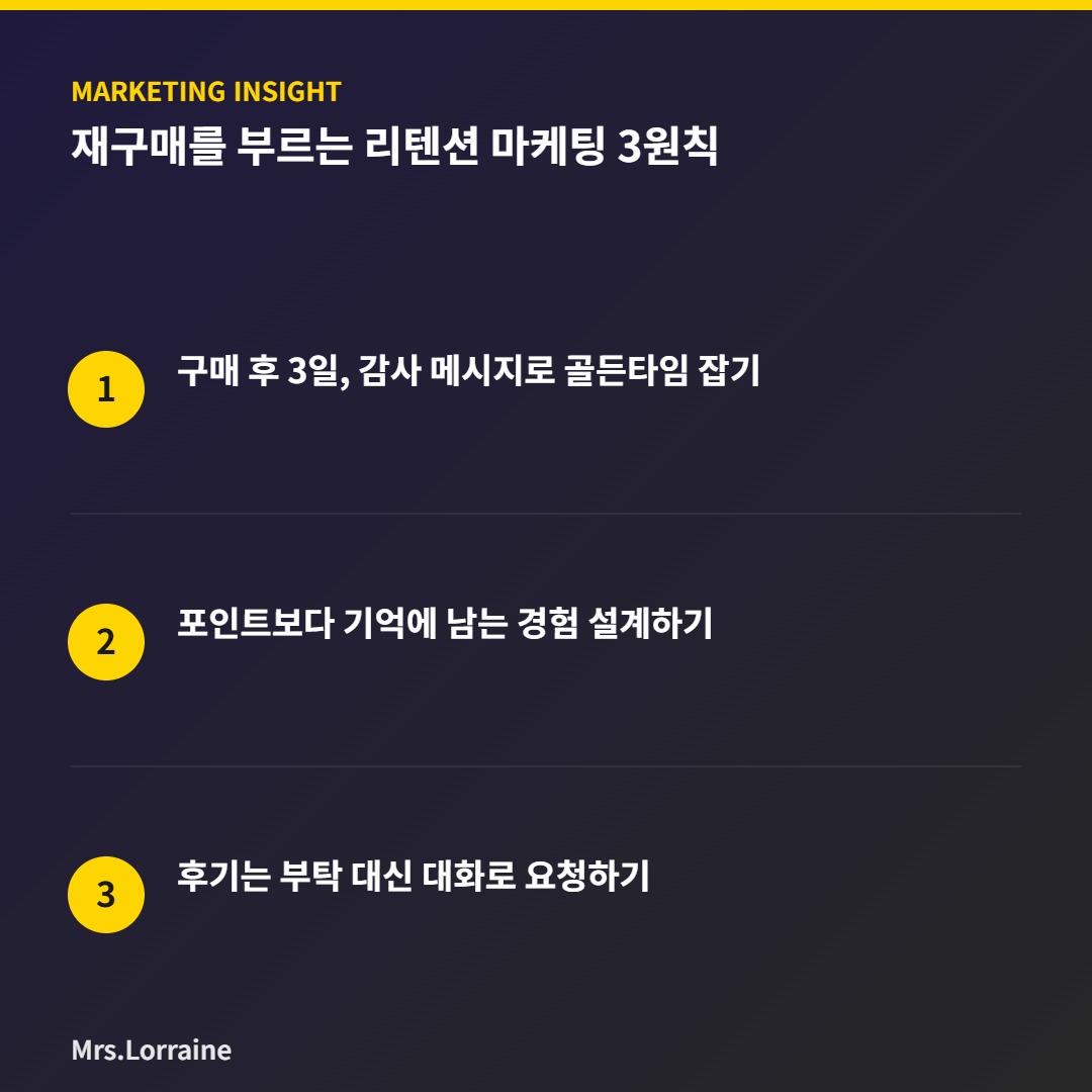 재구매를 부르는 리텐션 마케팅 3원칙 요약 인포그래픽