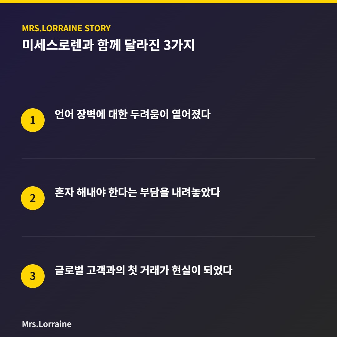 영어 메일 한 통이 망설여졌던 사장님, 미세스로렌과 함께 달라진 3가지 - 인포그래픽